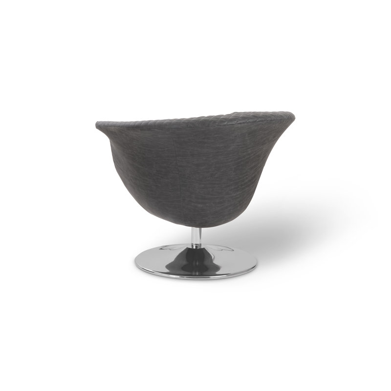 34" W Swivel Barrel Chair, Vintage Dark Gray Polyester Blend