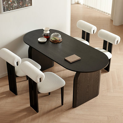 Table de salle à manger ovale noire en bois massif