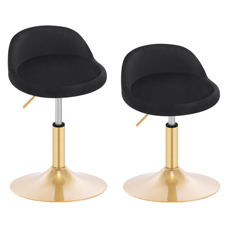 Sunizona Upholstered Velvet Adjustable Height Bar Stool, Golden, Black