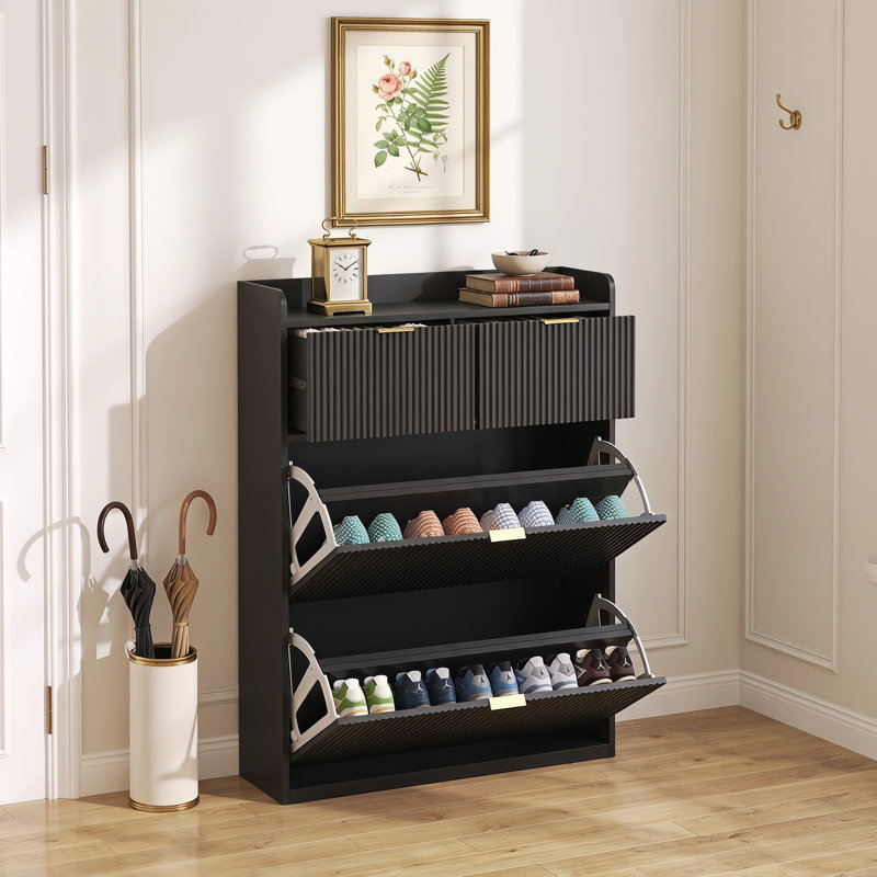 10 Pair Shoe Storage Cabinet, Black