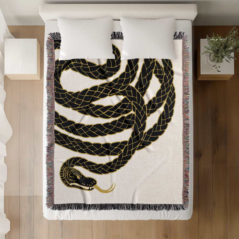 Jeté en mélange de coton Spiga Snake, L 70 po x l 50 po, Noir