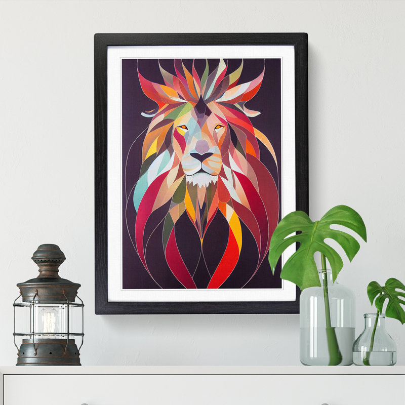 Contemporary Lion Vol.3 - Single Picture Frame Print, 34cm H x 25cm W, Oak Framed