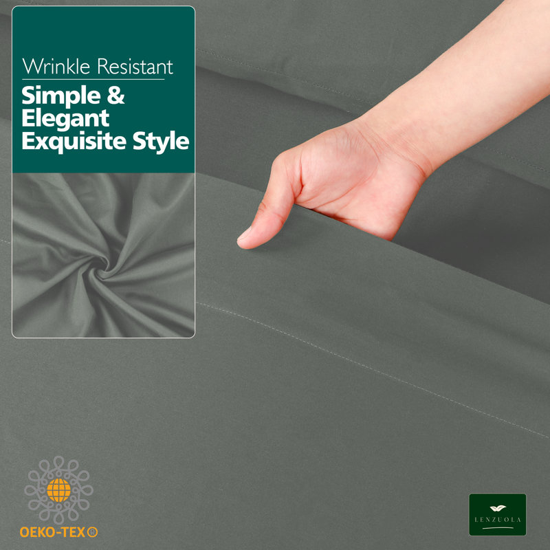 Ensemble de draps 100% satin de coton 200 fils respirant et rafraîchissant, Très grand, Gris foncé