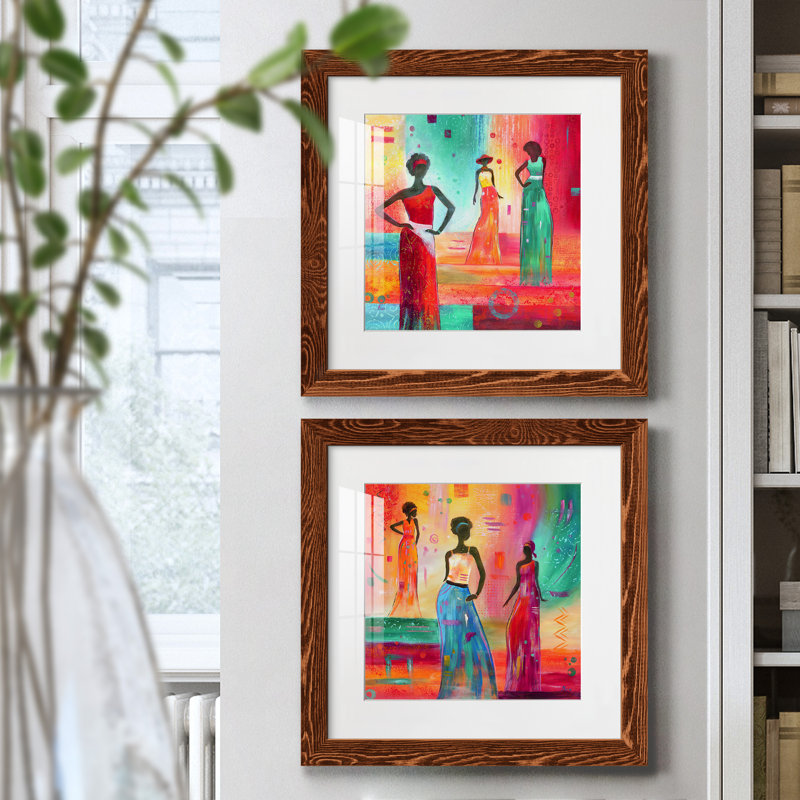 Strikse A Pose I - ensemble de 2 peintures encadrées, Cadre en érable, H 17 po x l 34 po x P 1,5 po