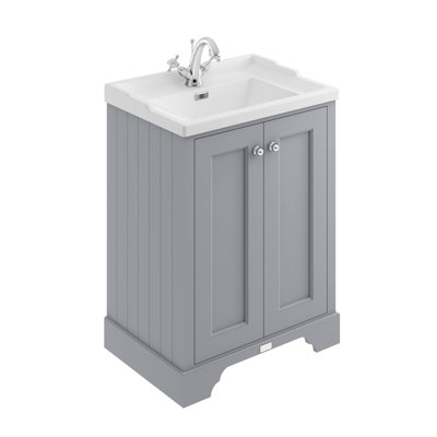 Bayswater 600mm Plummett Grey 2 Door Floor Standing Cabinet With 1 Tap Hole Square Basin