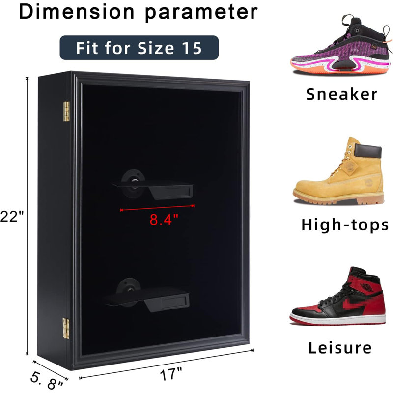 Memorabilia Shoe Display Case With Acrylic Clear Door, Wooden Frame, Wall Mount, UV Protection, Lockable Sneaker Cabinet For Storage And Showcase