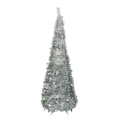 6' Silver Tinsel Pop-Up Artificial Christmas Tree, Unlit