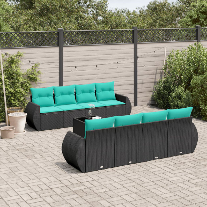  Ensemble de canapé de patio 9 pièces avec coussins en rotin de polyester noir