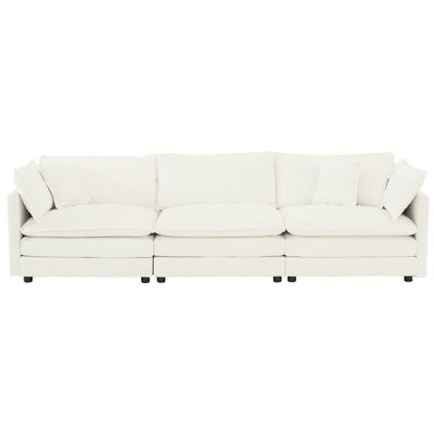3 Mid-Century Modern , White Chenille Upholstery For Living Room With Armrest Pillows And Toss Fabric & Pillows, Wood Frame, High Breathable, Pleasant