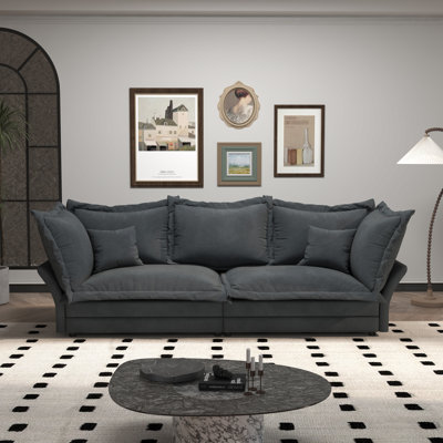 Gris confortable, siège profond avec coussins moelleux de 92,83 po, convertible pour diverses pièces, cadre en bois massif de luxe en velours, aspect élégant