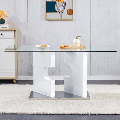 Grande table de salle à manger moderne en verre Drishika