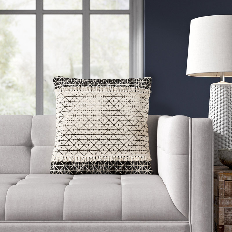 Santina Tassels Cotton Reversible Throw Pillow, 18" x 18", Polyester/Polyfill