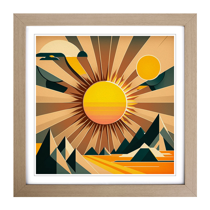 Sun Mid-Century No.1 - Framed Print, Oak