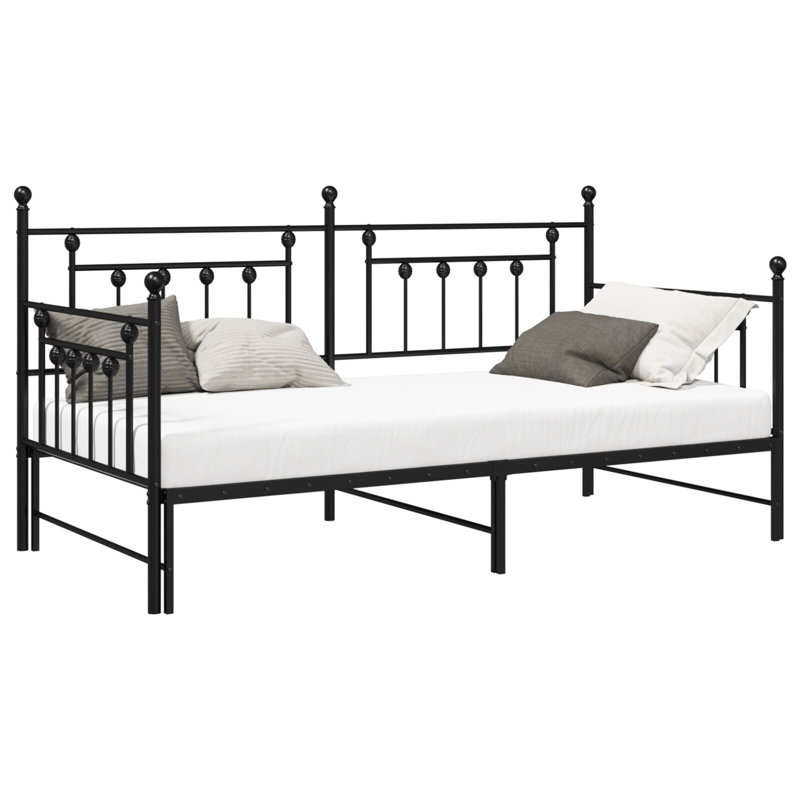 Daybed Frame With Trundle, Steel, Black, European Single (90 x 200cm)