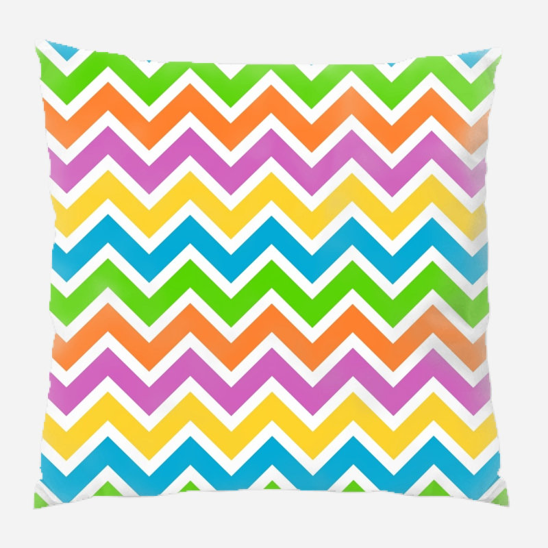 Coussin décoratif à chevrons, Bleu, jaune et orange