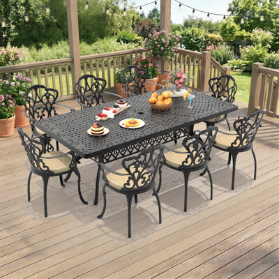  Tameia 8 - Person Patio Dining Set with , Off-White Cushions Included