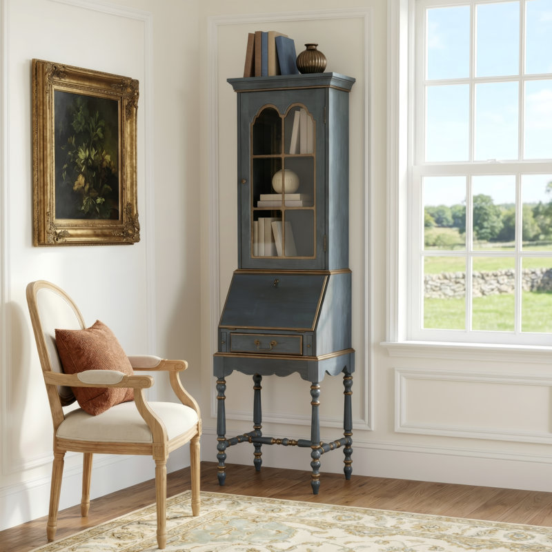Gaen Secretary Desk with Hutch, Pastel Blue