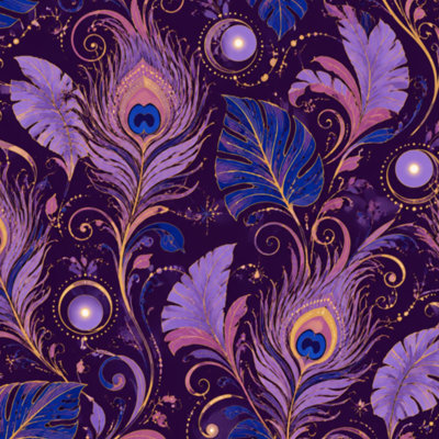 Removable Peel and Stick Wallpaper Roll Ethereal Peacock Golden Trimmed Emerald Feathers 23.6"W x 118"H