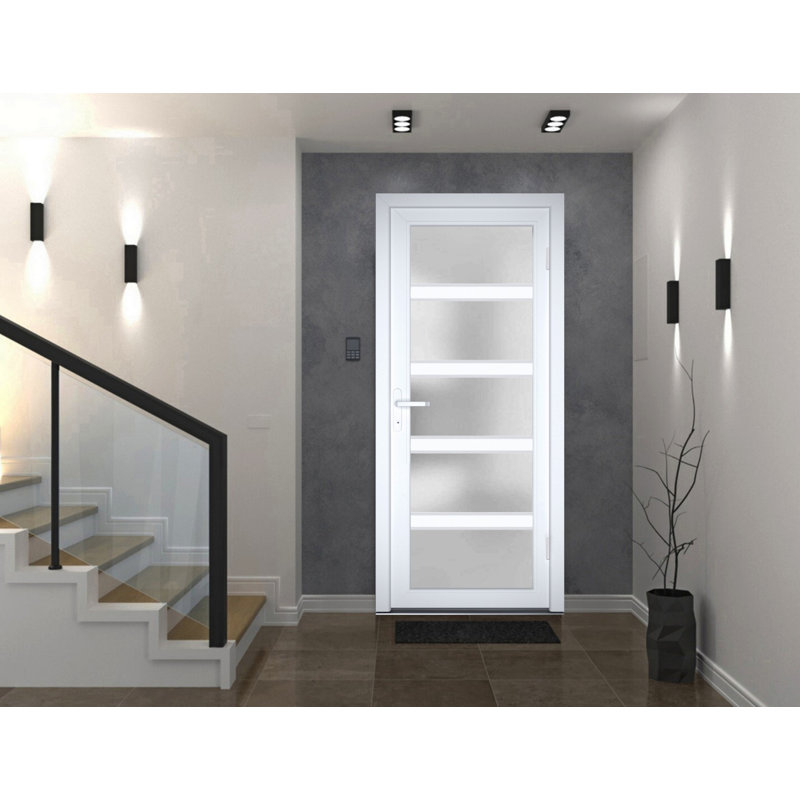 Front Exterior Prehung FiberGlass Door Frosted Glass / Manux 8002 White Silk / Office Commercial and Residential Doors Entrance Patio Garage-W30" x H80"-Left-hand Inswing