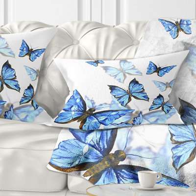 Papillons aquarelles sur fond blanc - Coussin décoratif à imprimé floral