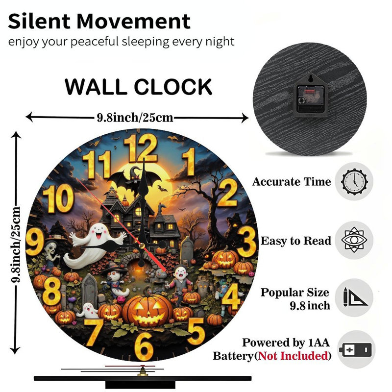 Horloge d'Halloween citrouilles fantômes de maison hantée