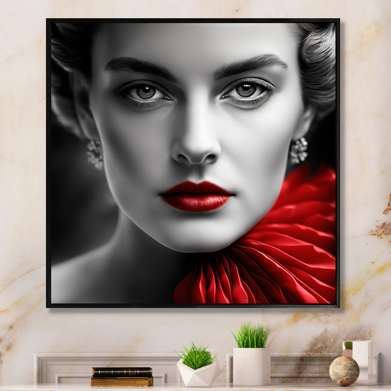 Reproduction sur toile rétro gracieuse en noir et rouge III, H 30 po x l 30 po x P 1 po, Cadre flottant noir