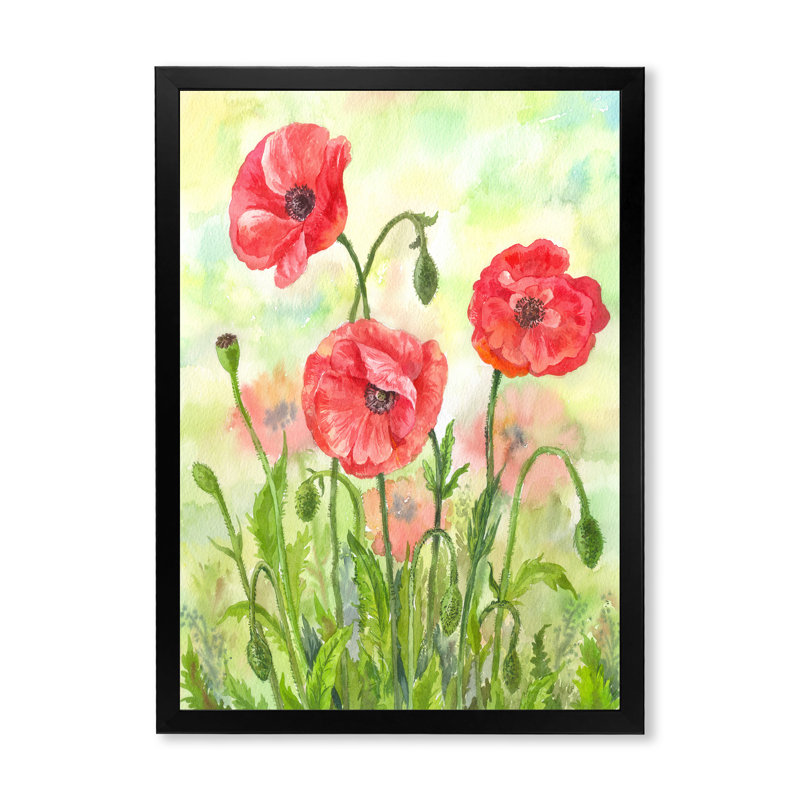 Floraison des coquelicots rouges - activé, Cadre noir, H 20 po x l 12 po x P 1 po