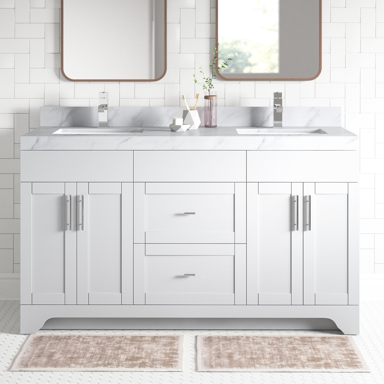 Wellsville 55'' Double Bathroom Vanity with Quartz Top