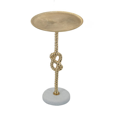D14X24" Gold Side Table With Rope Knot Design And White Marble Base