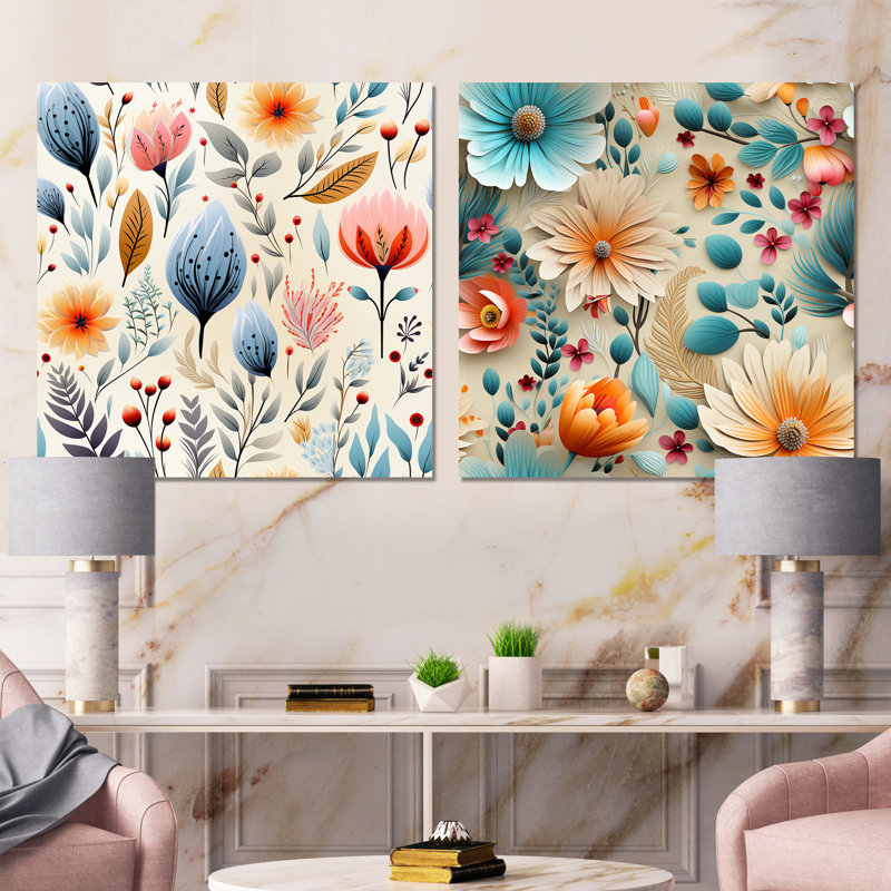 Balsamine - ensemble de 2 reproductions d'art sur toile, Toile tendue, H 16 po x l 33 po x P 1 po