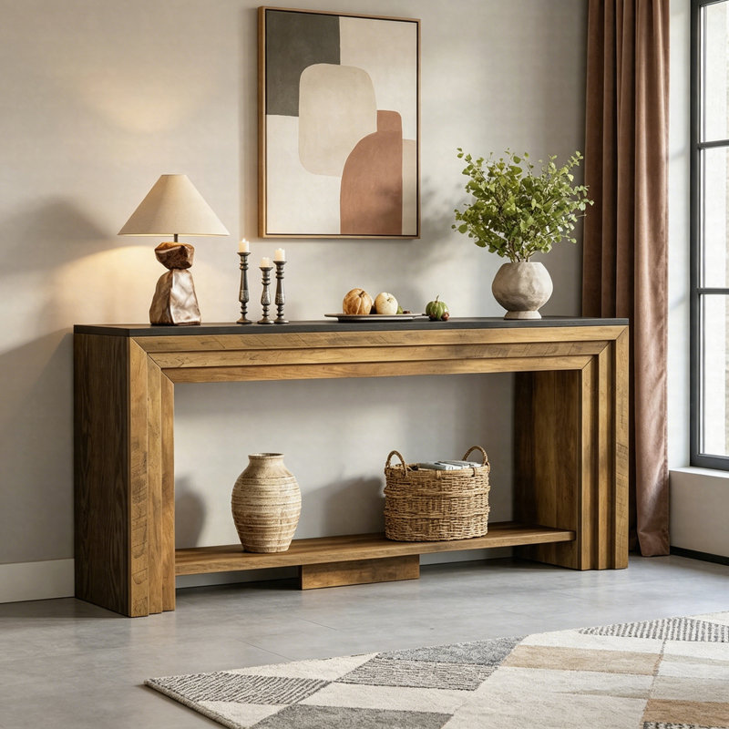 Table console 70,9 po, canapé d'entrée étroit à 2 niveaux avec tablette de rangement pour le salon et le couloir