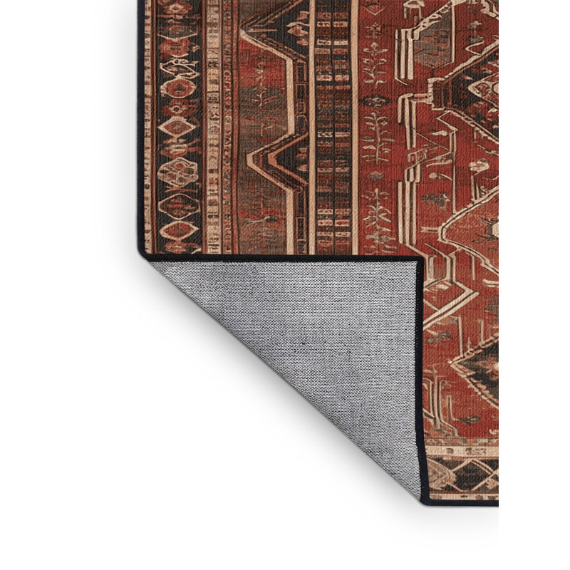 Tapis persan noir lavable à la machine, Rond 6 pi