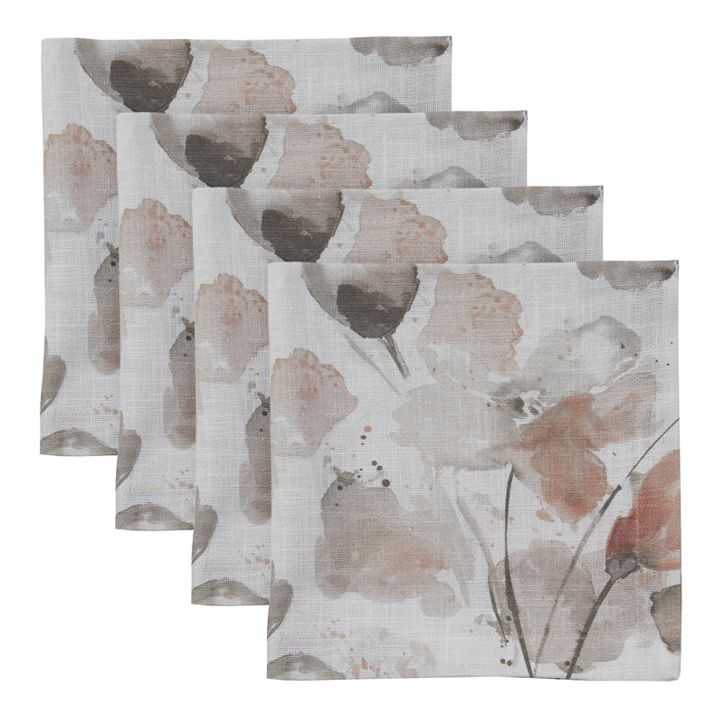 Ensemble de 4 serviettes Ina, Blanc cassé, floral