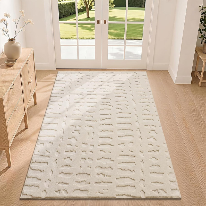 Modern Neutral Plush Velvet Area Rug Washable Non-Slip Ivory Carpet, Rectangle 3' x 5'