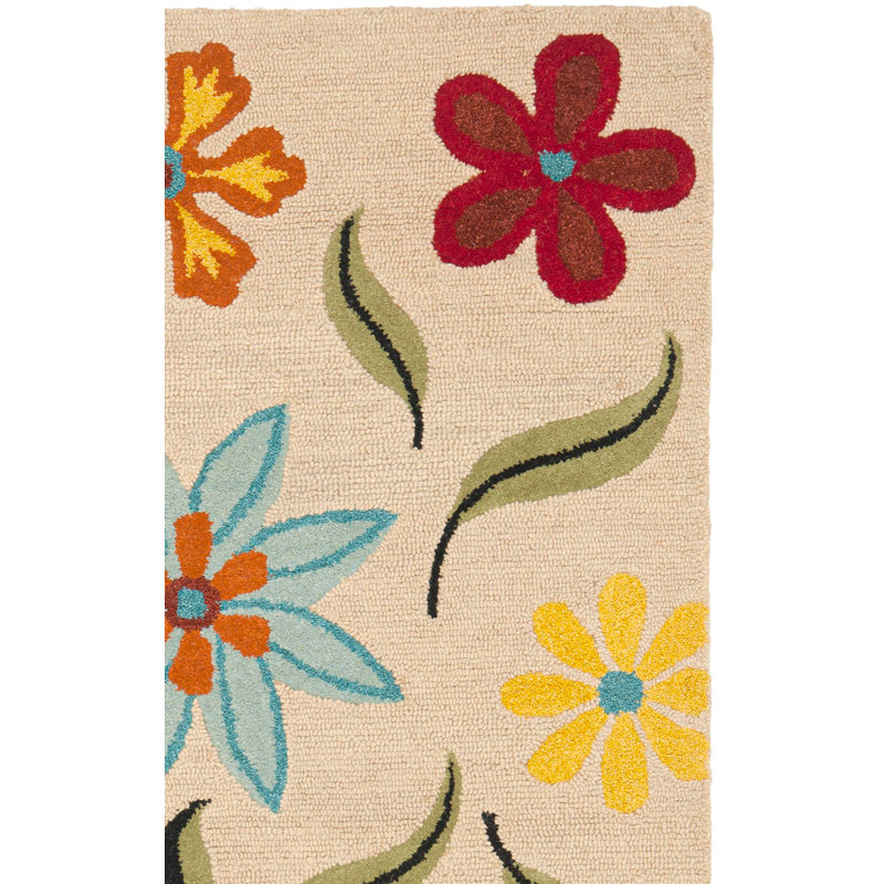 Tapis beige en laine bouclé à la main Emrick, Rectangle de 5 pi x 8 pi
