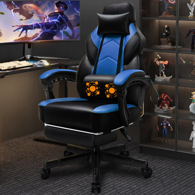 Ergonomic Gaming Chair for PC & Home Office, Reclining Faux Leather Computer Chair with Footrest, Massage Lumbar Support and Adjustable Armrests