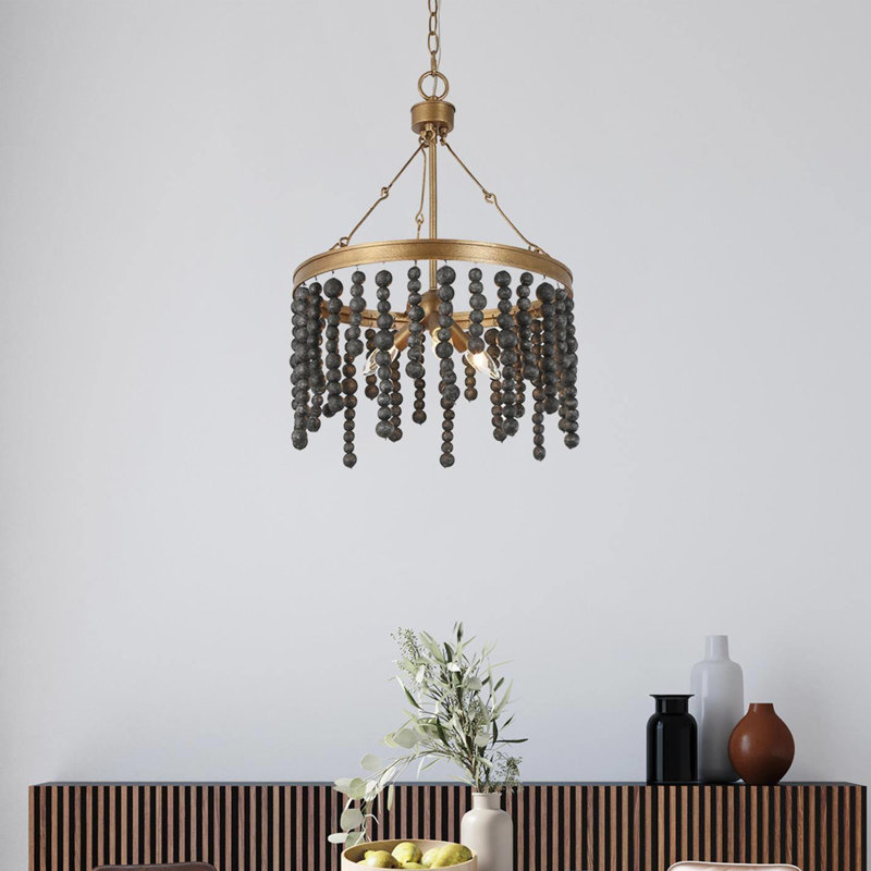 Lustre empire unique à 3 lumières avec accents perlés Advith, Noir