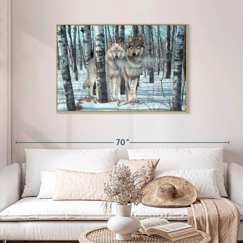 Ombres de neige, Cadre flottant en bois naturel, 43 po x 29 po