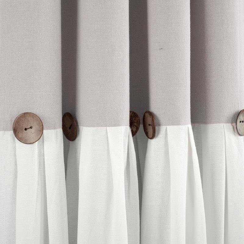 Linen Button Cotton Blend Blackout Curtain Single Panel, Gray