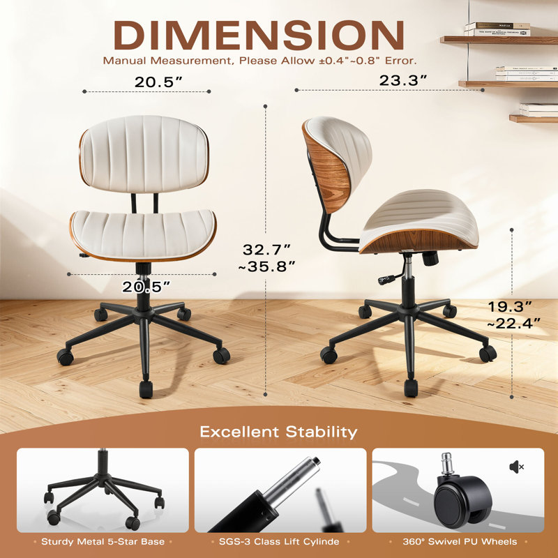 Albaugh Ergonomic Office Chair Swivel Task Chair with Adjustable Gas Lift, White