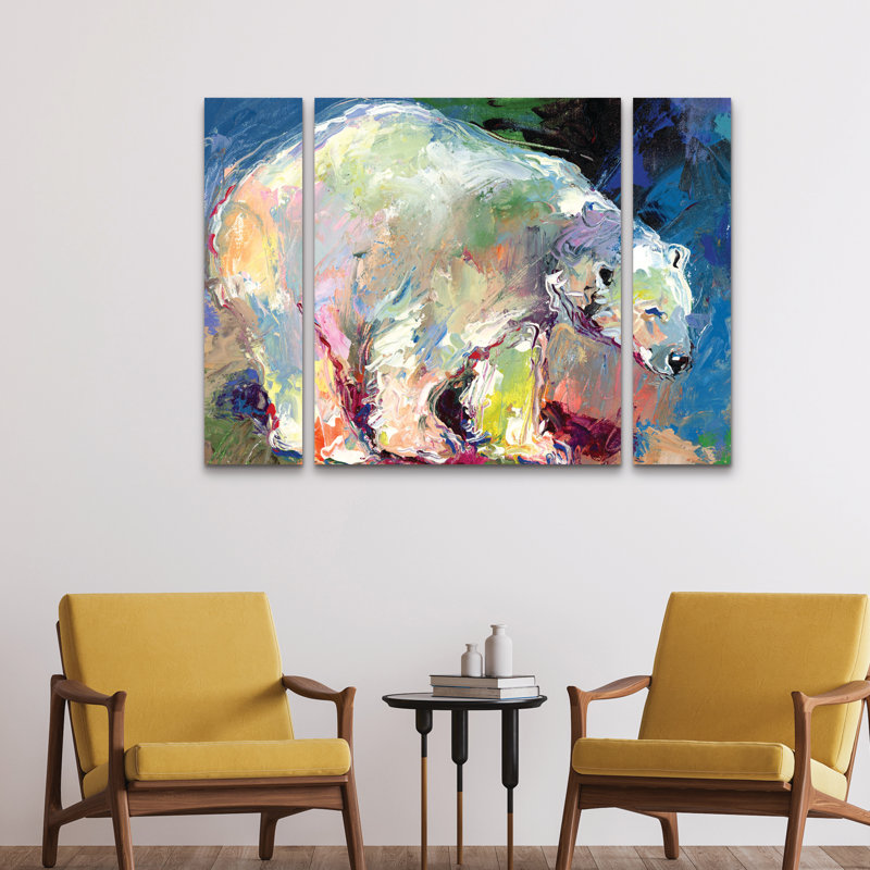 Ensemble de 3 panneaux muraux - Ours polaire «Wall Bear» par Richard Wallich pour décoration de salon, de chambre à coucher ou de bureau 