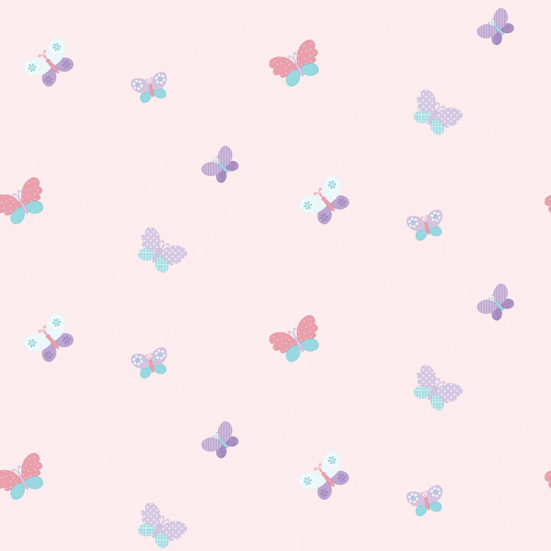 Just 4 Kids 2 Butterflies Design 33' L x 21" W Wallpaper Roll, Pink/Purple/Blue