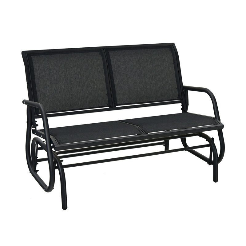 Black Steel Outdoor Glider Bench Loveseat with Mesh Fabric