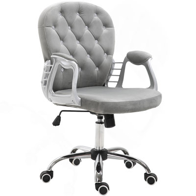 Chaise de bureau, chaise de bureau capitonnée à boutons avec accoudoirs rembourrés, hauteur réglable et roulettes pivotantes