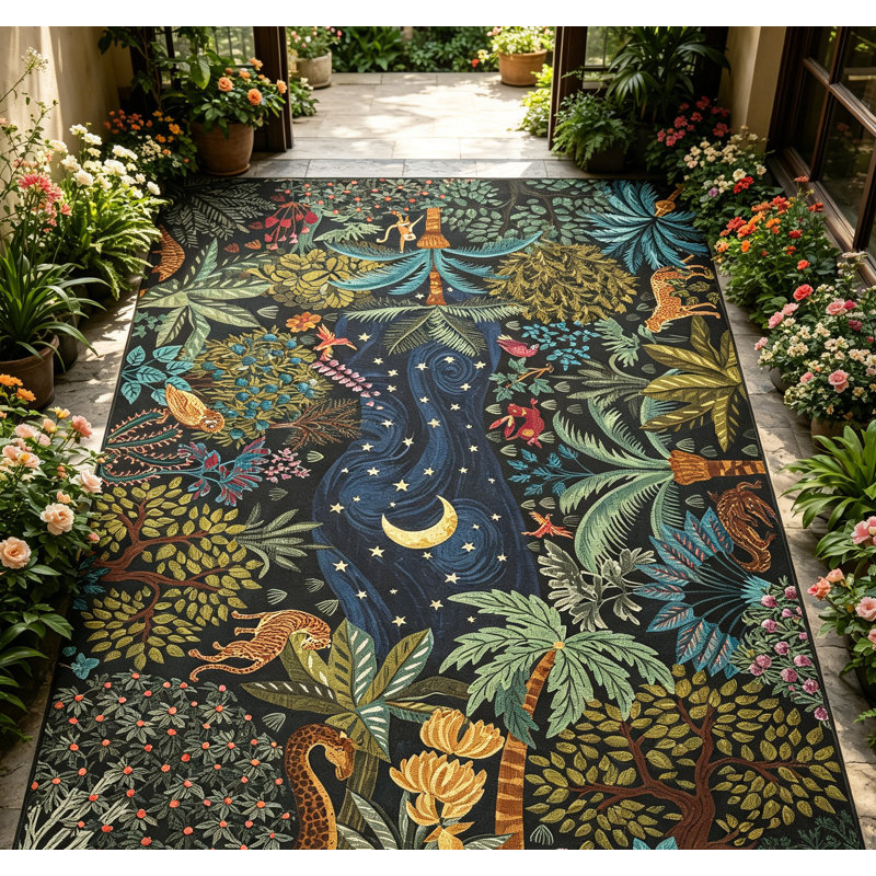 Tapis de salon antidérapant pour tapis de salon, Blue, Rectangle 4' x 6'