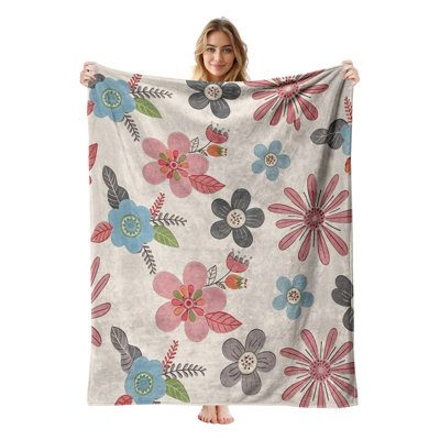 Couverture simple en flanelle JYK en microfibre moelleuse, douce et respirante, 60 po x 80 po, rose et bleu
