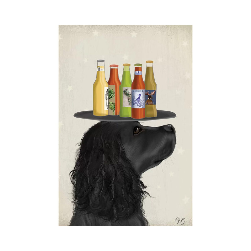 «Cocker Spaniel Black Beer Lover» par Fab Funky, impression sur toile tendue, H 40 po x l 26 po x P 1,5 po