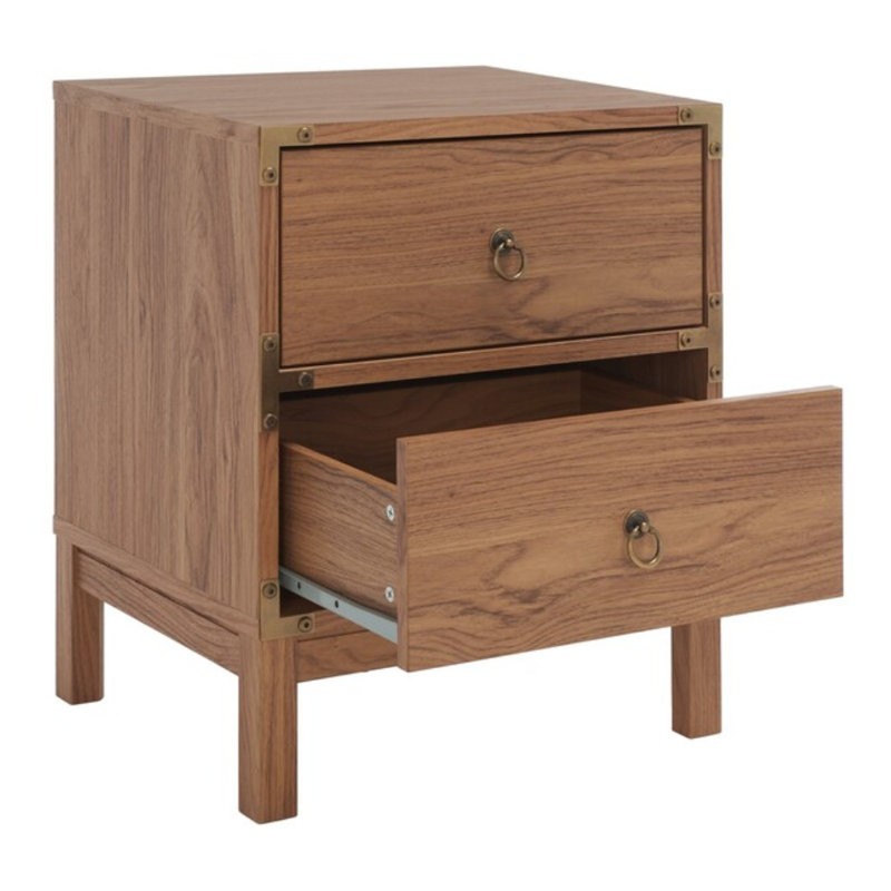 15.4'' W Nightstand with 2 Large Drawers, Vintage Style Solid Wood Side Table for Any Room & Office, Oak/Gold