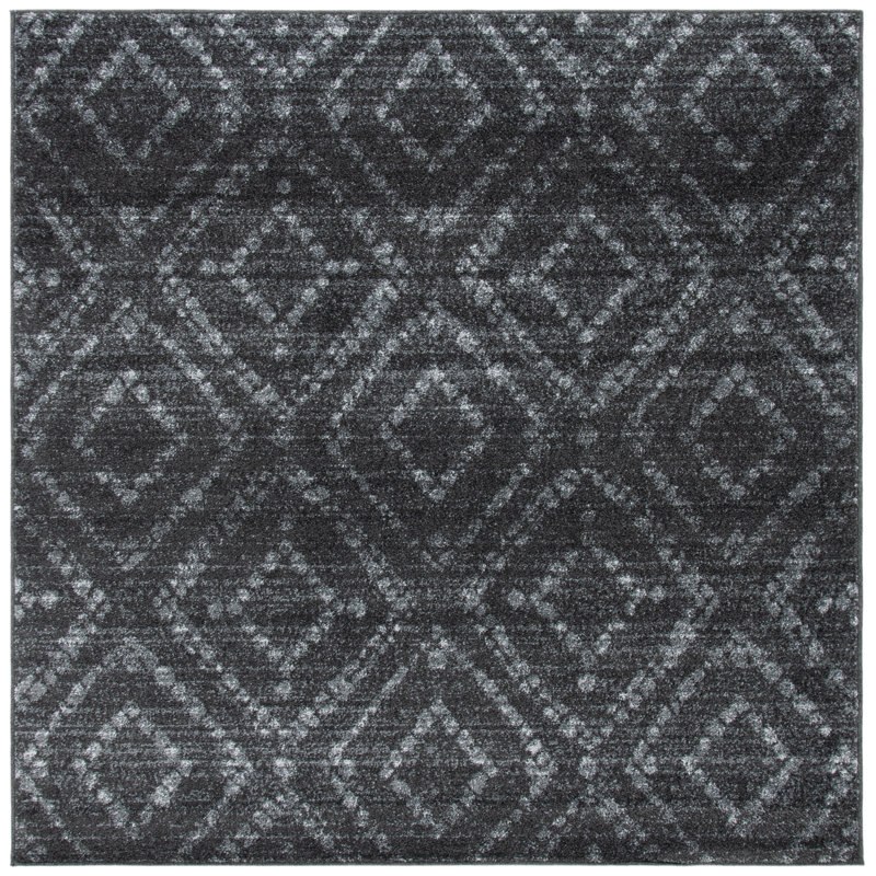 Sabio Geometric Dark Gray/Gray Area Rug, Square 4'