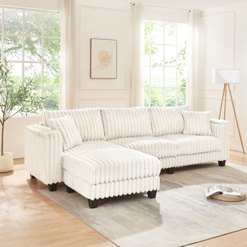 Canapé modulaire en L en fausse fourrure de lapin, Fausse fourrure blanche
